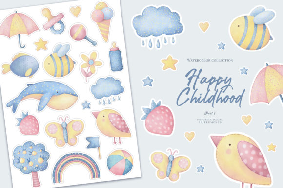 Download Happy Childhood. Watercolor Stickers. - Happy childhood Collection