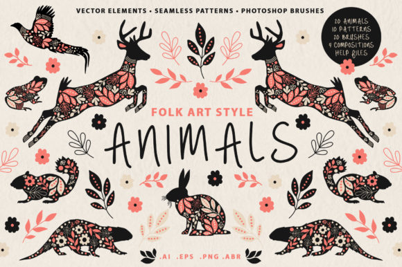 Download Folk Art Animal Vectors &amp; Patterns - Vectors Collection