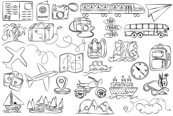 Download Vectors Hand Drawn Travel Objects Place - Vectors Collection