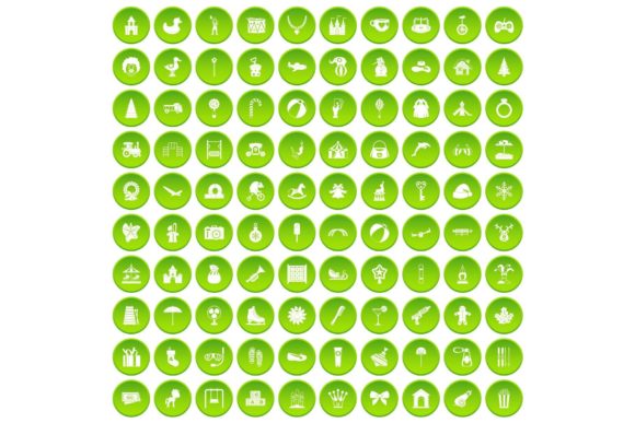 Download 100 Happy Childhood Icons Set Green - Happy childhood Collection
