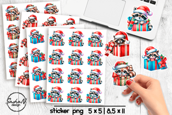 Download Cute Christmas Raccoon Gift Stickers - Gift stickers Collection